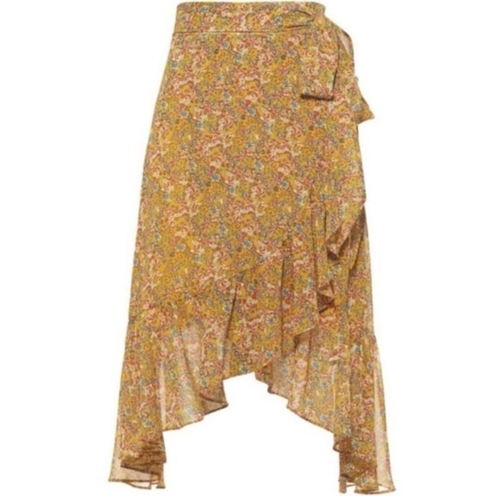 Rebecca Minkoff Selena Skirt Yellow Ruffles High Low Hem Ditsy Floral Size Xxs